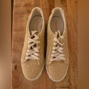 FARM Rio Natural Woven Lace-Up Sneakers - Cream